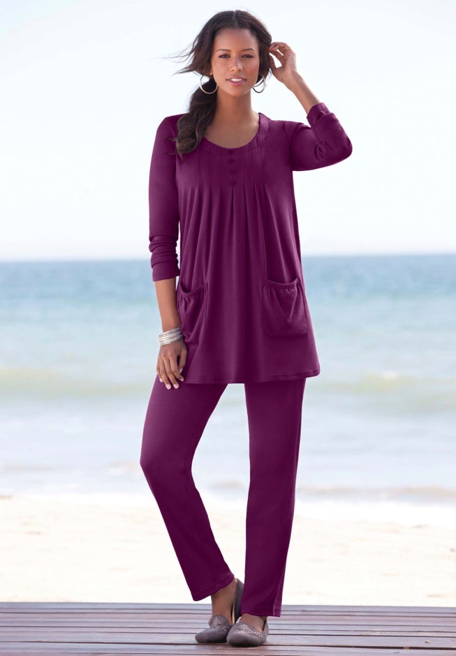 Plus Size Straight Leg Soft Knit Pull On Pant image number 4