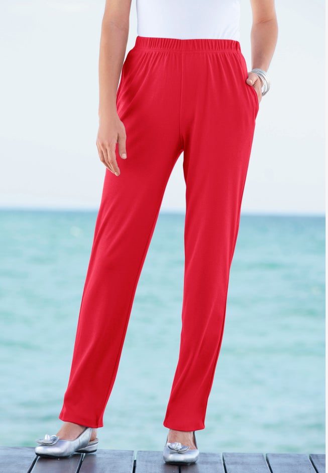 Plus Size Straight Leg Soft Knit Pull On Pant image number 0