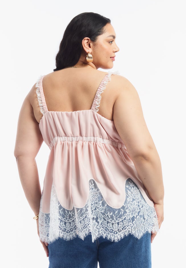 Lace-Trim Satin Camisole Top image number 2