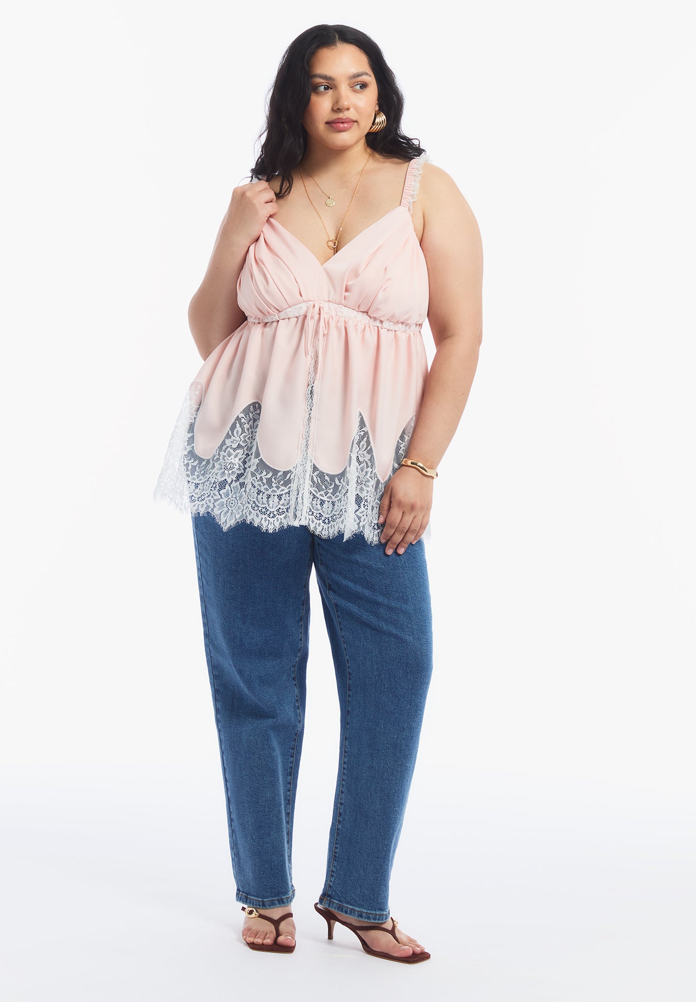 Lace-Trim Satin Camisole Top image number 4