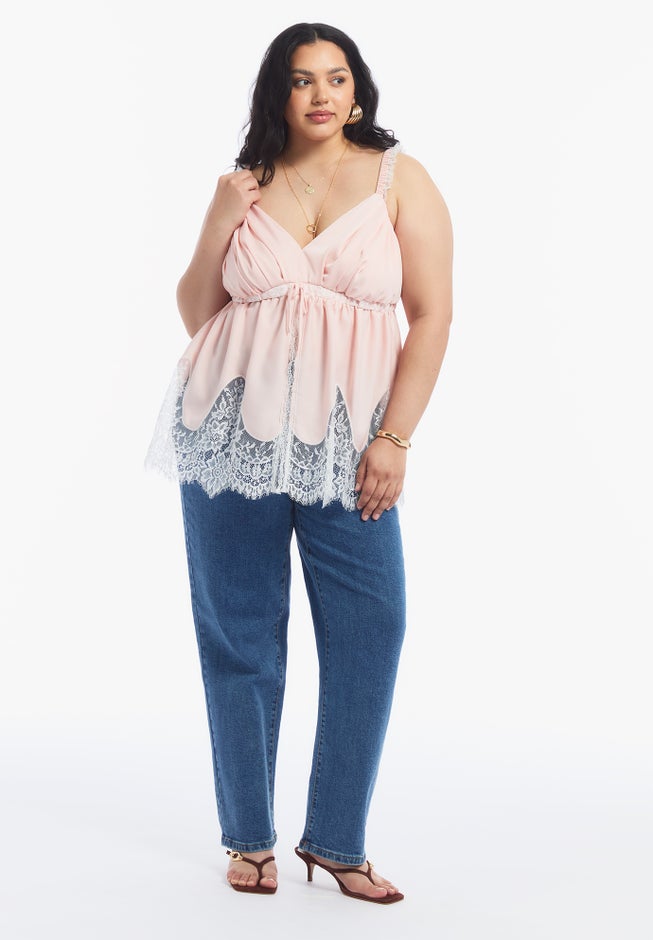 Lace-Trim Satin Camisole Top image number 4