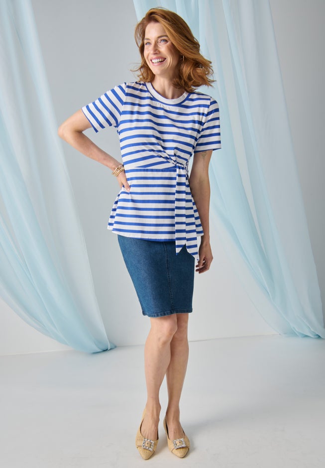 Tie-Front Short Sleeve Knit Tee image number 1