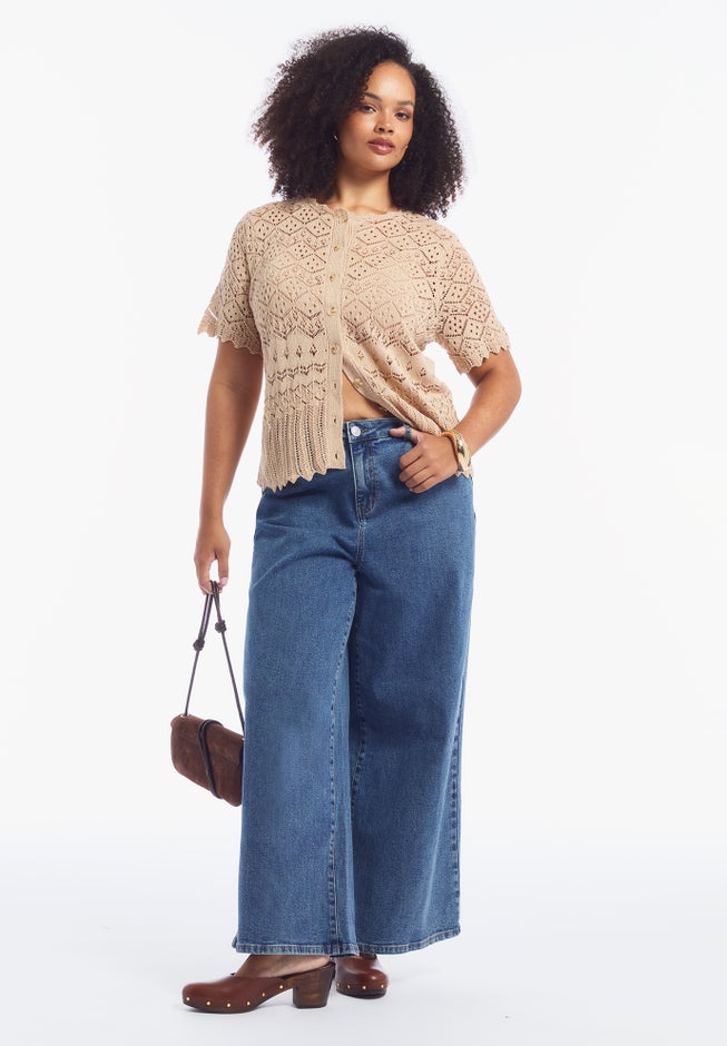 Short-Sleeve Pointelle Cardigan image number 4