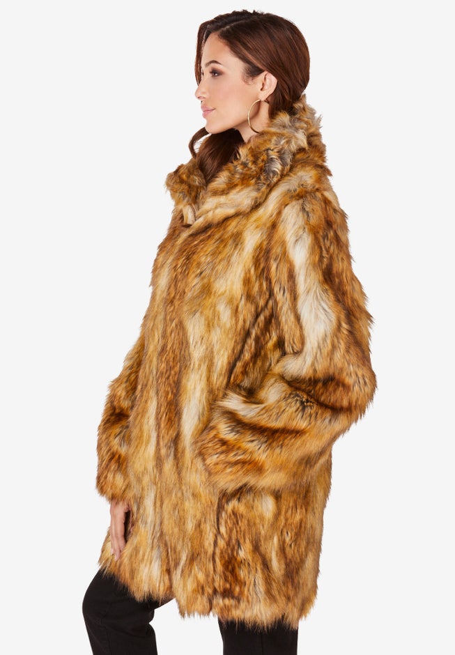 Plus Size Mid-Length Hooded Faux Fur Coat image number 2