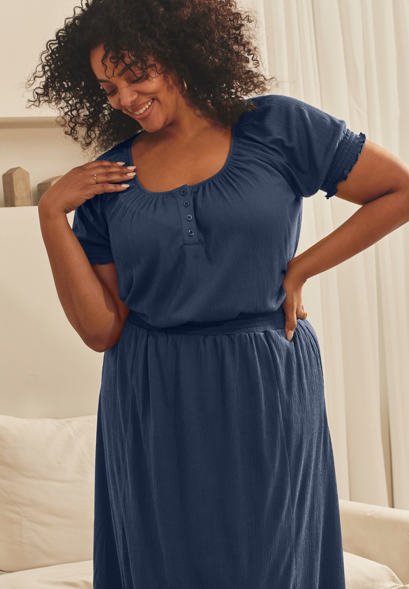 Knit Gauze Puffed Sleeve Top image number 0