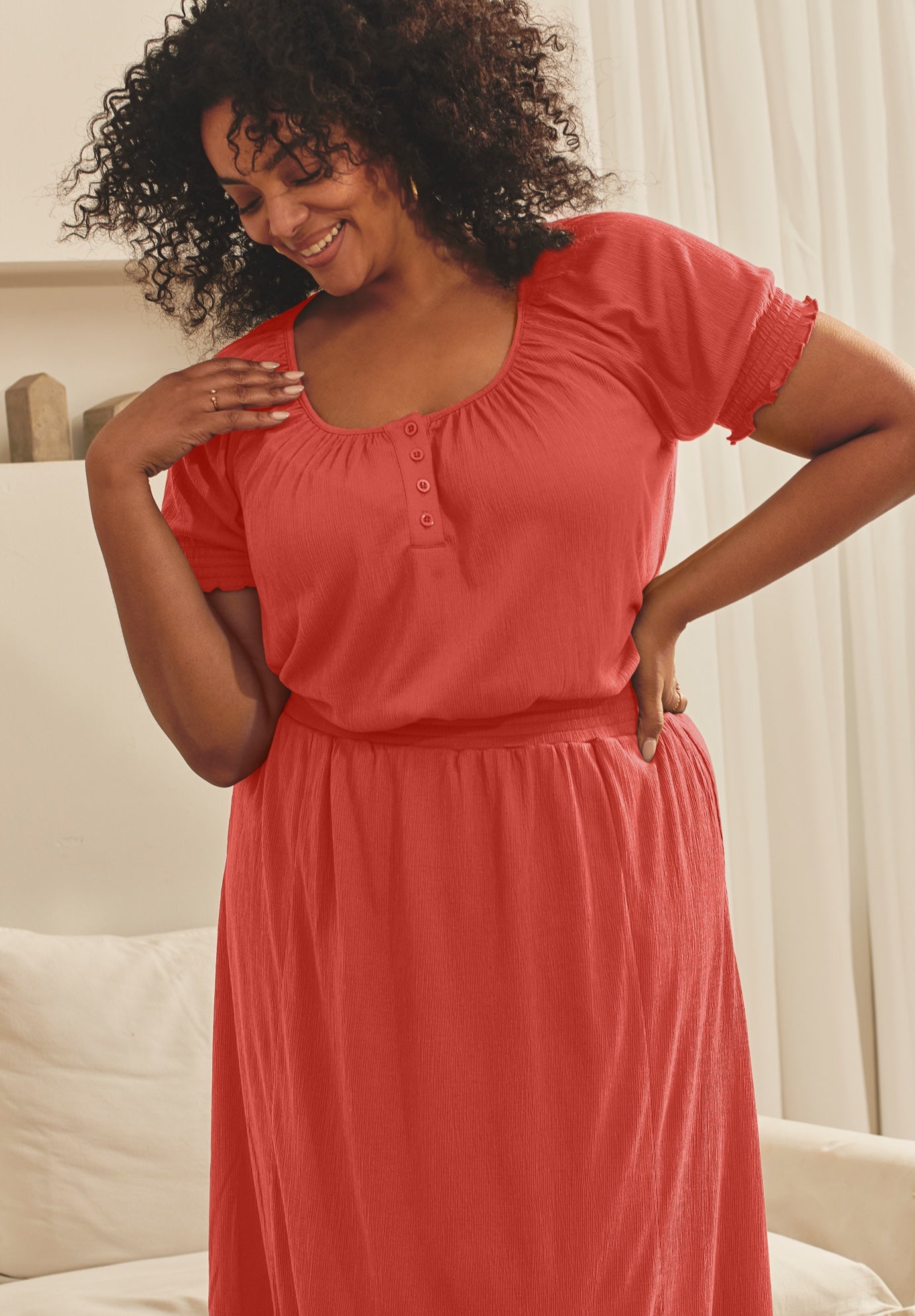 Knit Gauze Puffed Sleeve Top image number 0