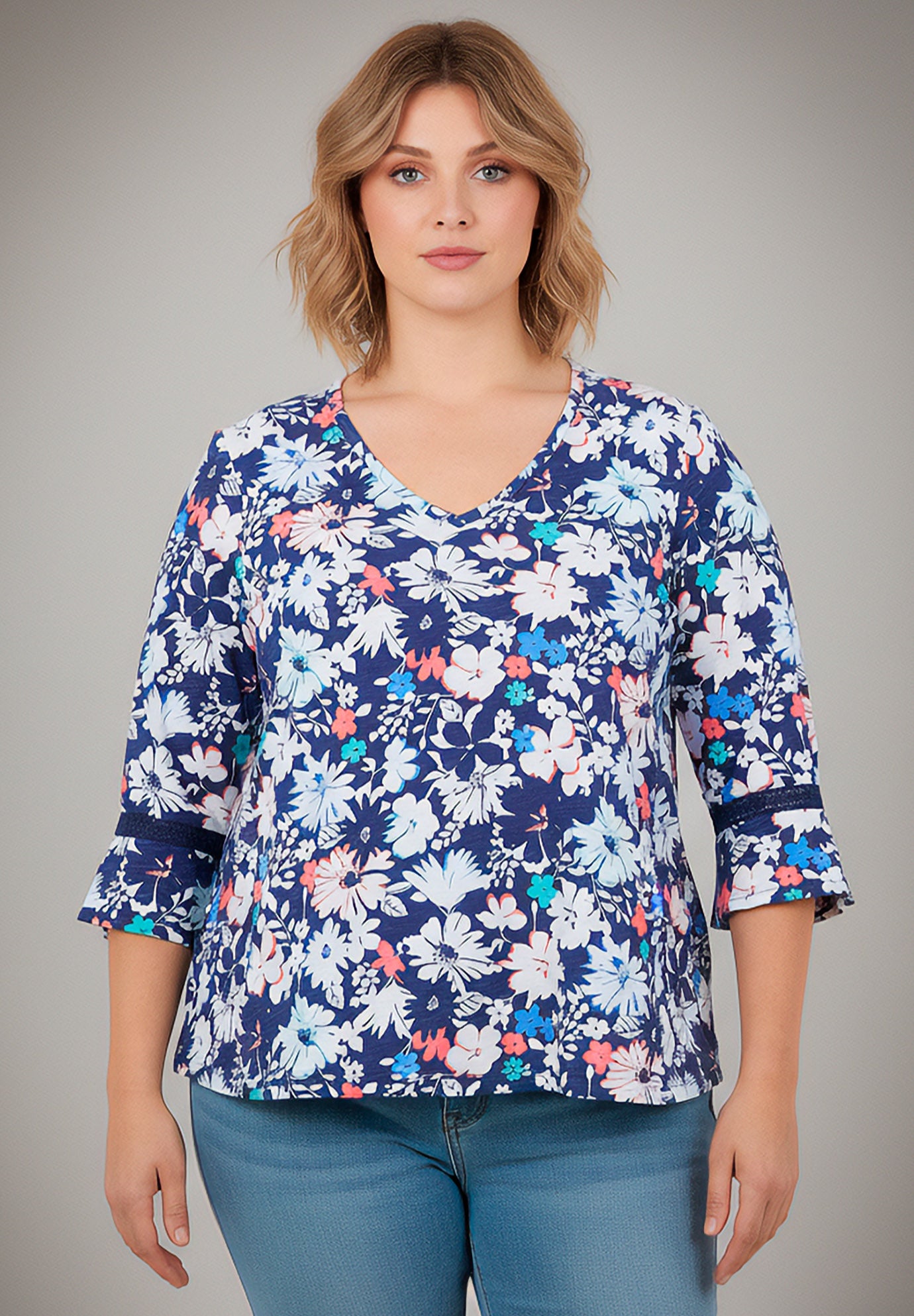 Crochet Trim Ruffle Sleeve Top image number 0