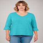 Crochet Trim Ruffle Sleeve Top image number 0