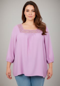 Lace Neckline Peasant Blouse