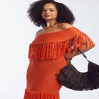 Off-Shoulder Fringe Sweater Dress image number null