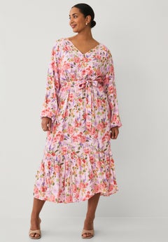 Button Front Midi Dress With Self Belt