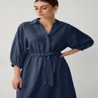 Linen Blend Tie Waist Midi Dress image number null