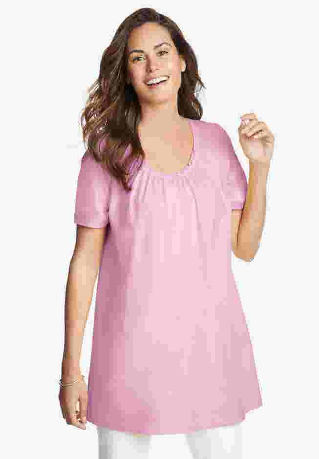 Perfect Short-Sleeve Shirred U-Neck Tunic image number 6