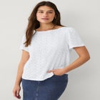 Boat Neck Flutter Sleeve Knit Eyelet Tee image number null