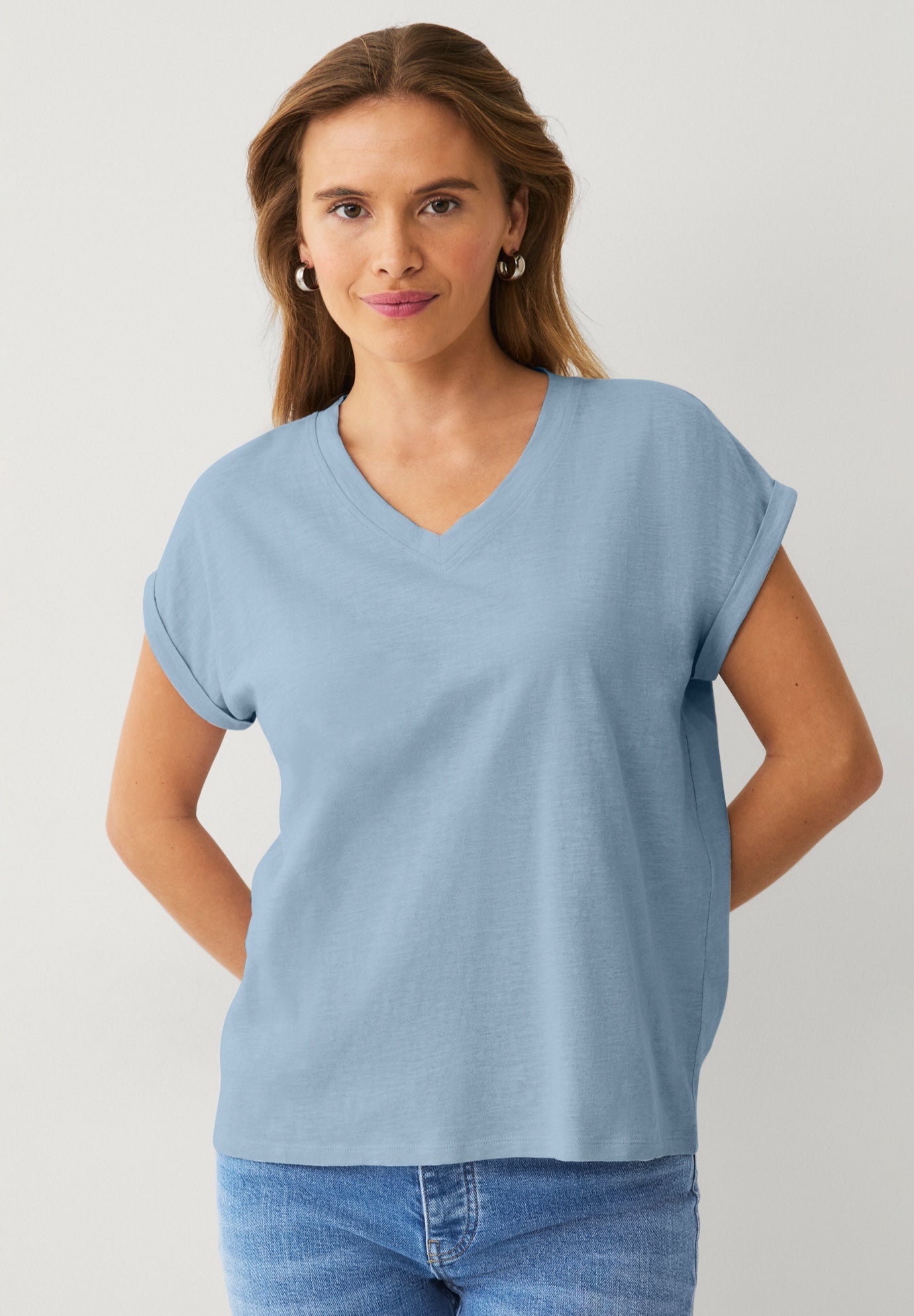 V-neck Tee With Rolled Cuffs image number 0