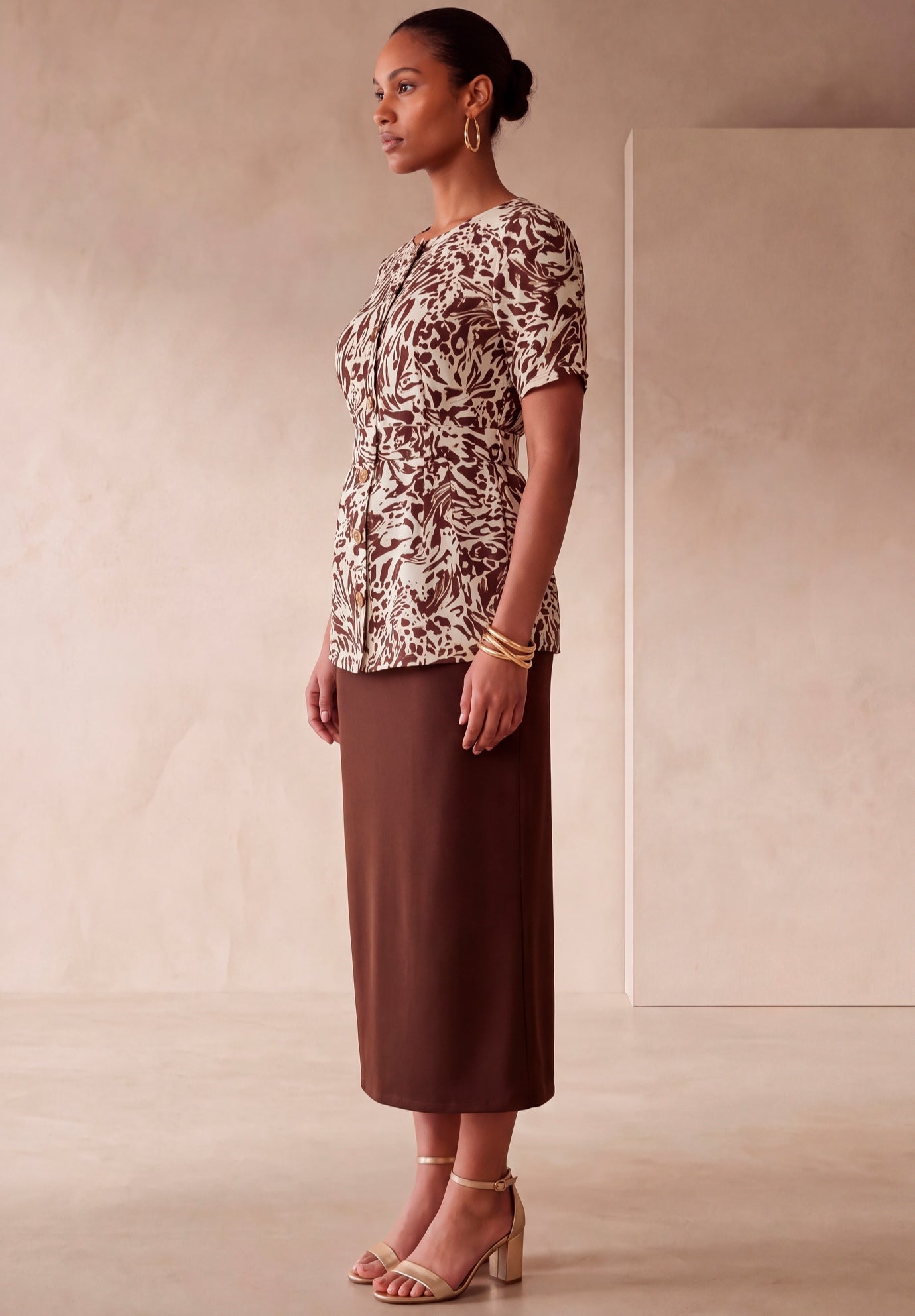 Stretch Knit Crepe Belted Skirt Set image number 2