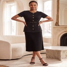 Stretch Knit Crepe Belted Skirt Set image number 0
