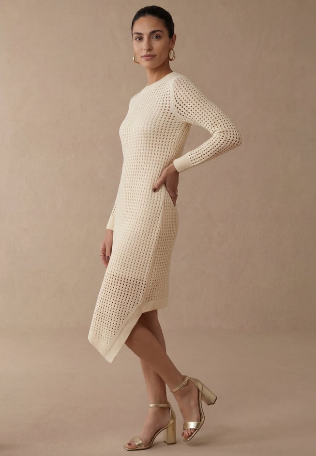 Crochet Asymmetrical Hem Midi Dress image number 2