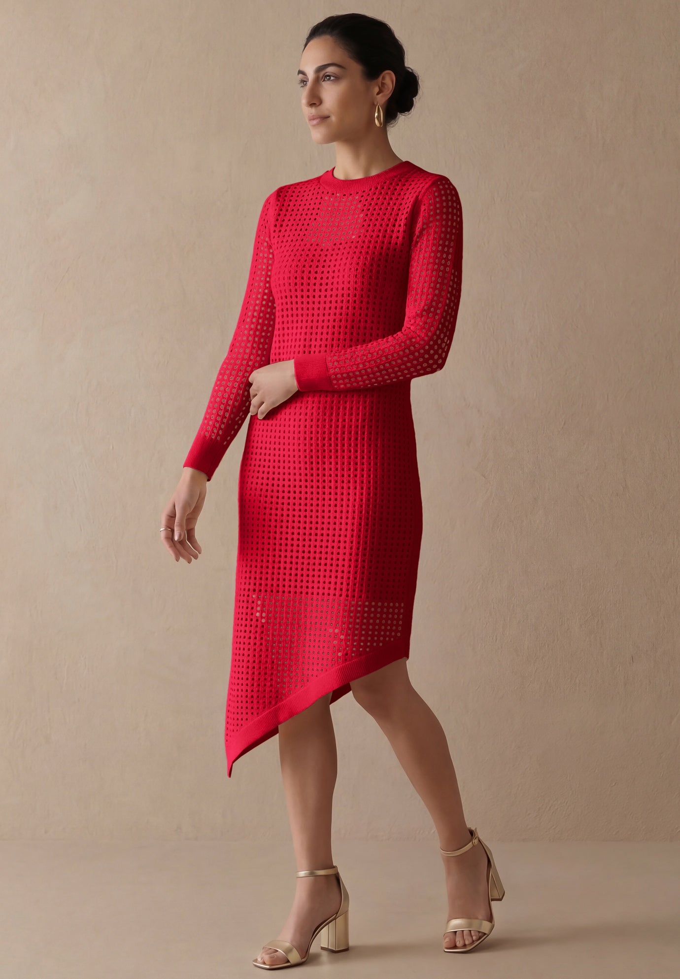 Crochet Asymmetrical Hem Midi Dress image number 0
