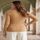 Ribbed Keyhole Pullover Sweater image number null
