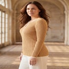 Ribbed Keyhole Pullover Sweater image number null