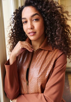 Perforated Faux Leather Zip-Front Jacket