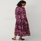V Neck Button-front Tiered Sheer Overlay Maxi Dress image number null