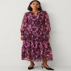 V Neck Button-front Tiered Sheer Overlay Maxi Dress image number null
