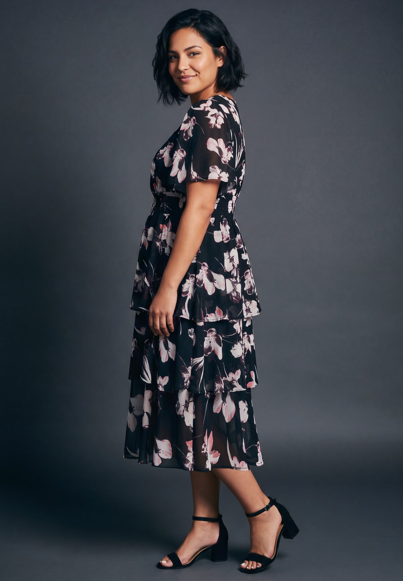 Tiered Flutter Midi Dress image number 2