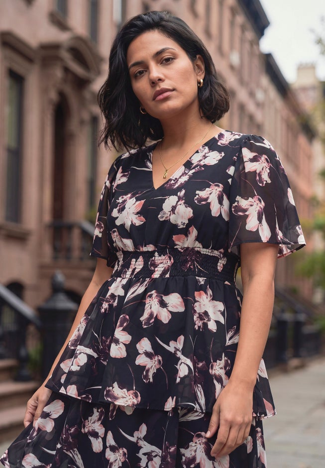 Tiered Flutter Midi Dress image number 3