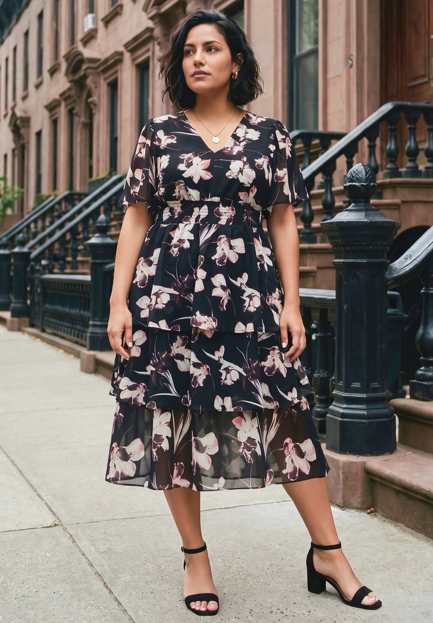 Tiered Flutter Midi Dress image number 4