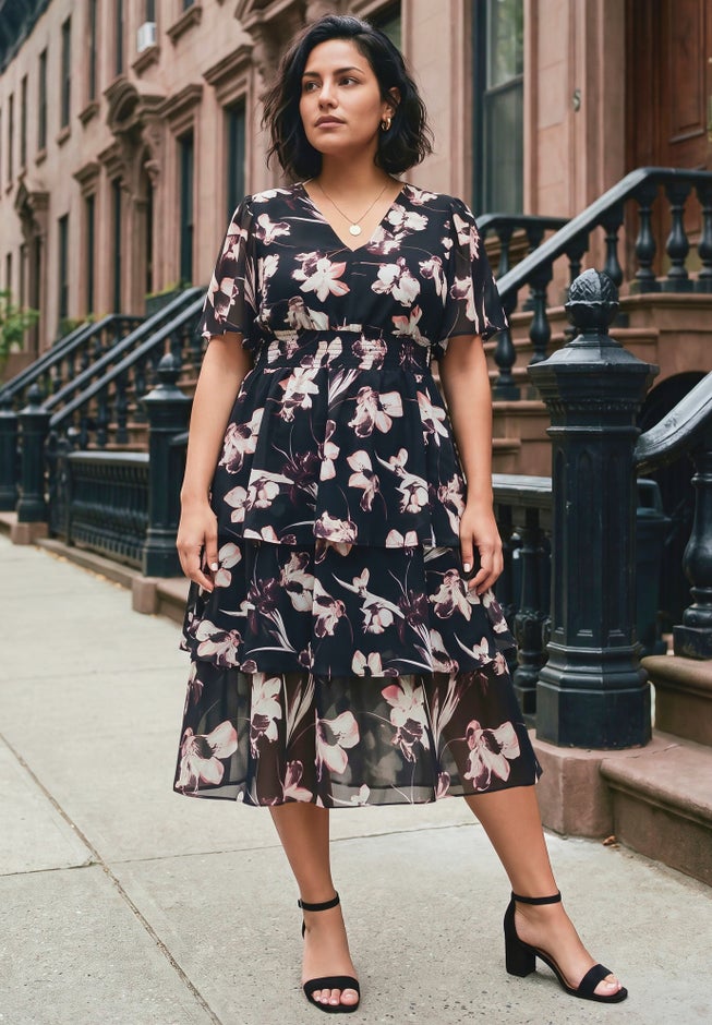 Tiered Flutter Midi Dress image number 4