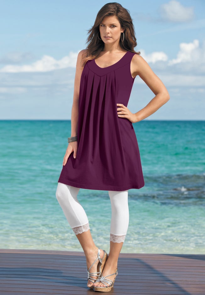 Lace Trim Essential Stretch Capri Legging image number 3