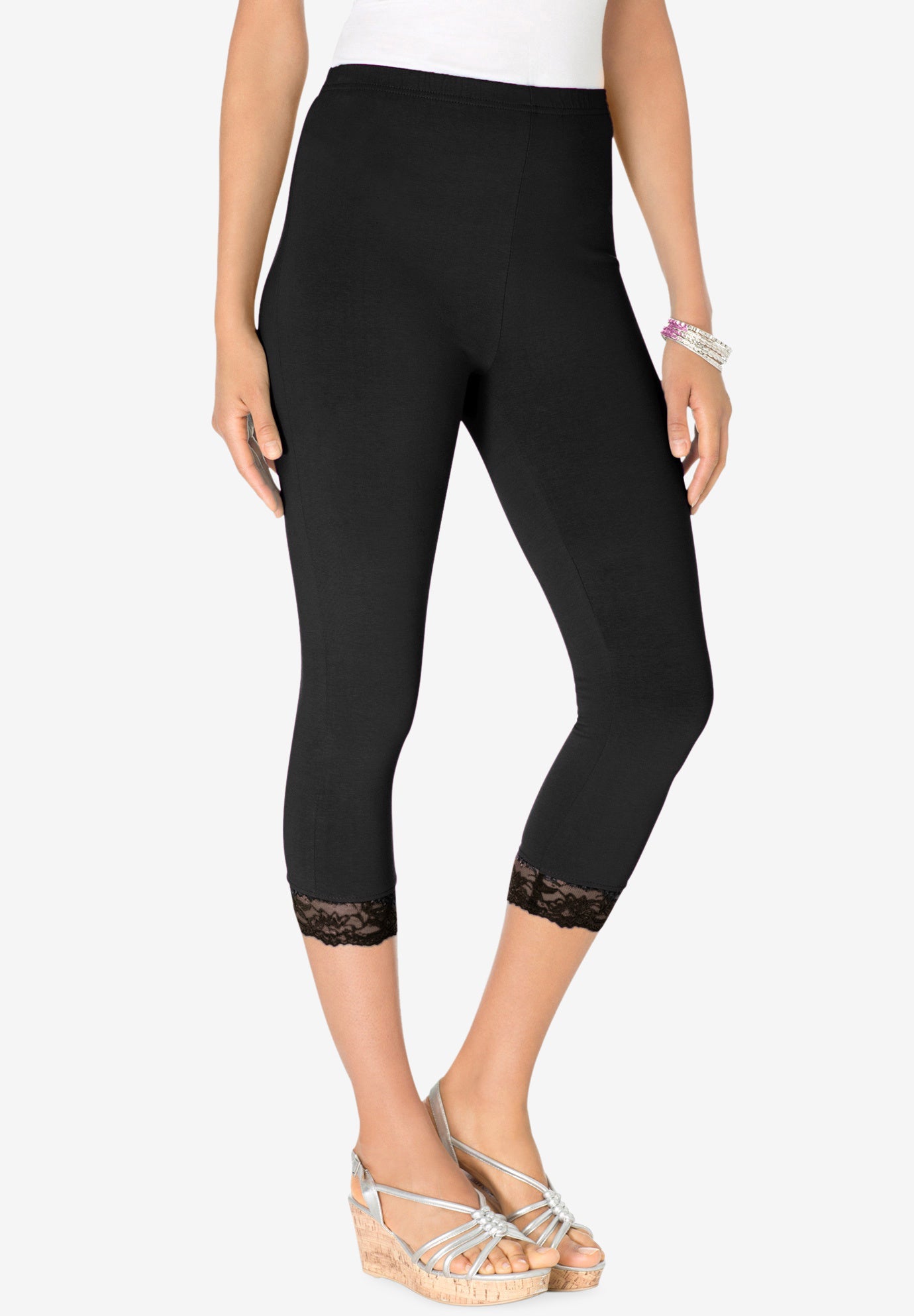 Lace Trim Essential Stretch Capri Legging image number 0