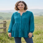 Tiered A-Line Button-Down Long-Sleeve Knit Tunic image number null