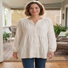 Tiered A-Line Button-Down Long-Sleeve Knit Tunic image number 0