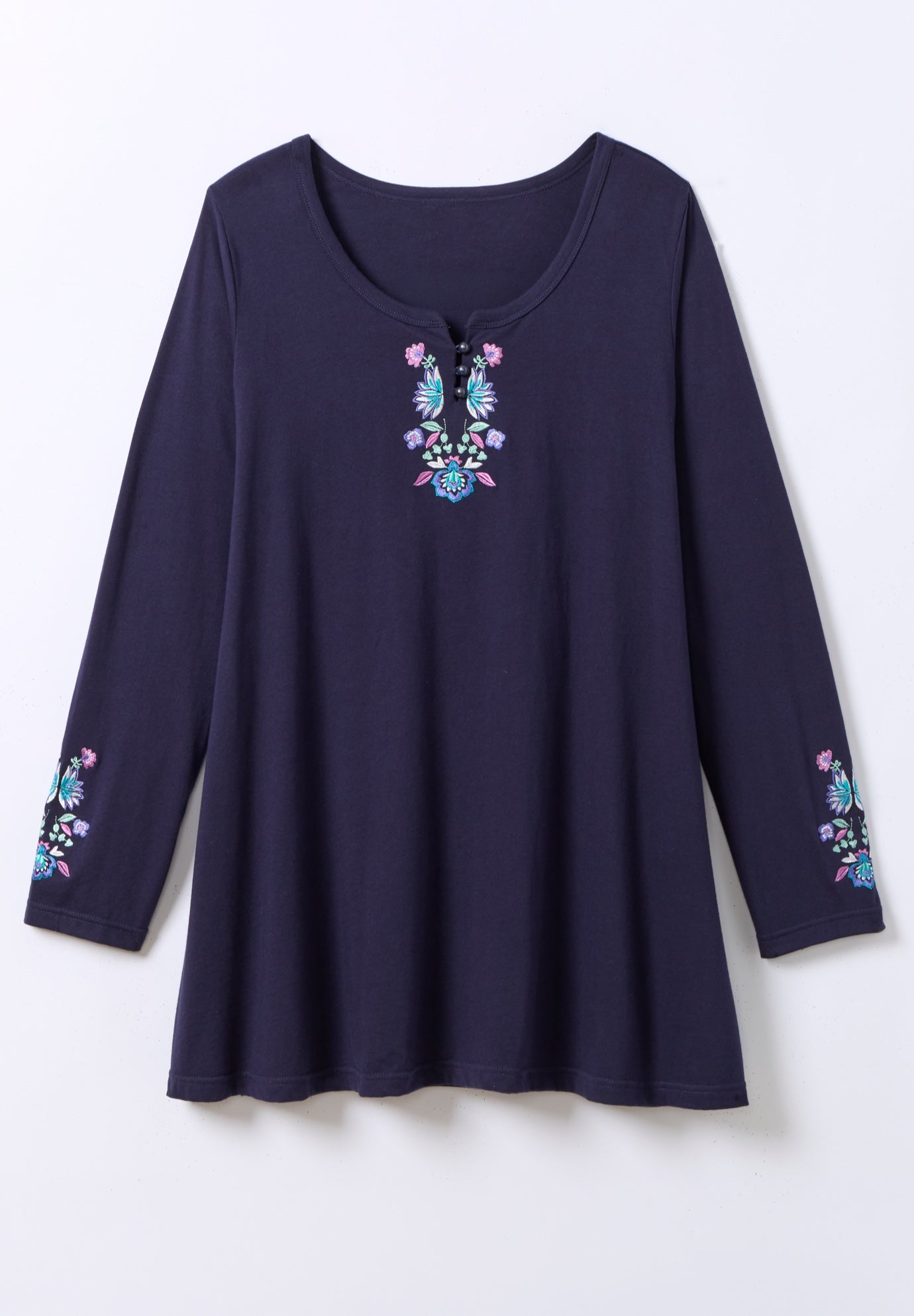 Embroidered Long-Sleeve Swing Tunic image number 1