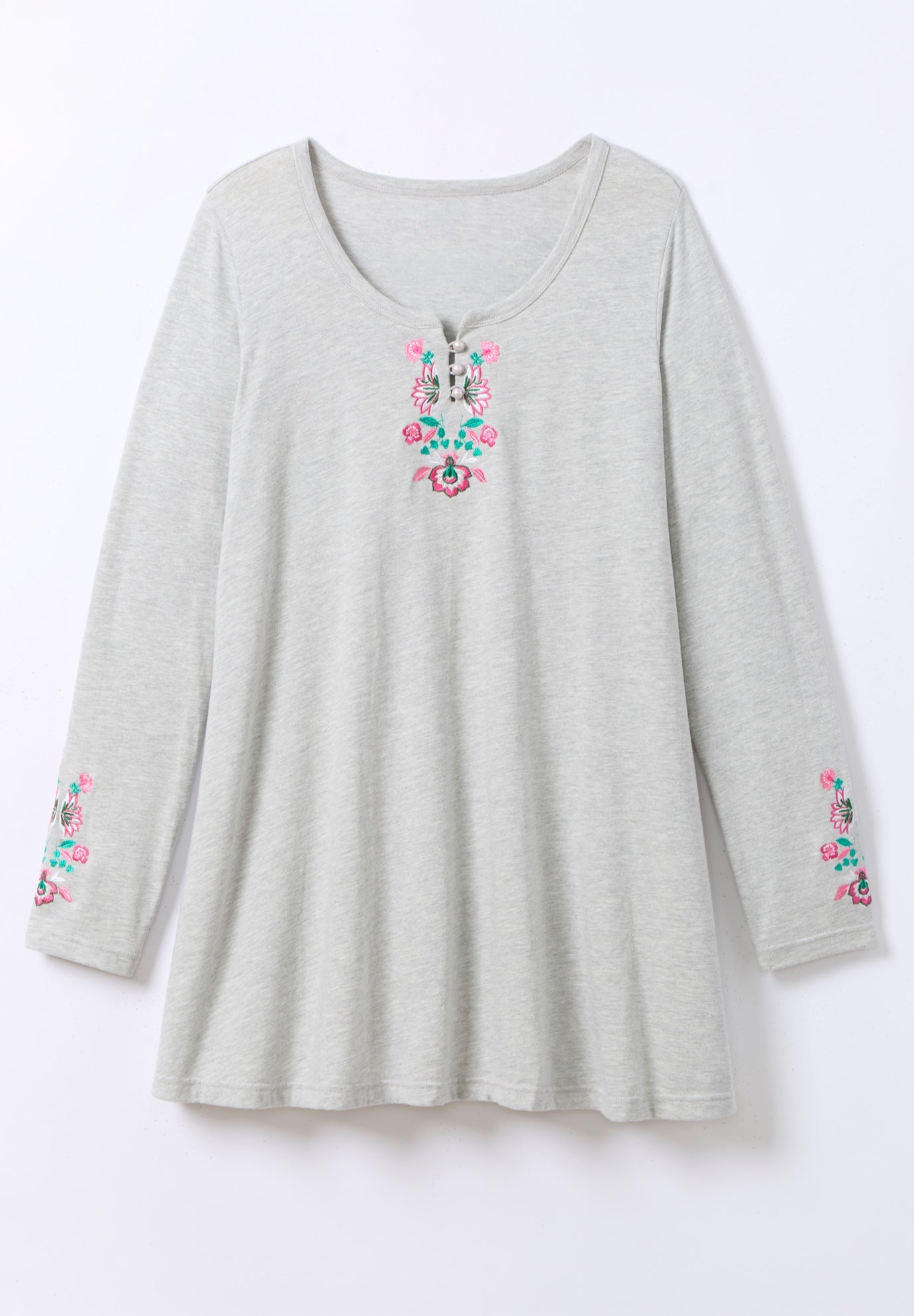 Embroidered Long-Sleeve Swing Tunic image number 1