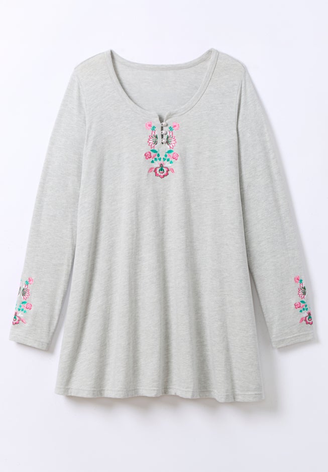 Embroidered Long-Sleeve Swing Tunic image number 1