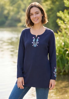 Embroidered Long-Sleeve Swing Tunic