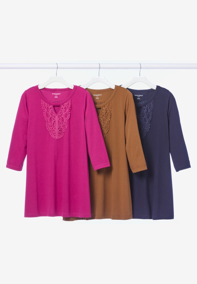 Crochet-Detailed Keyhole Neck Swing Tunic image number 1