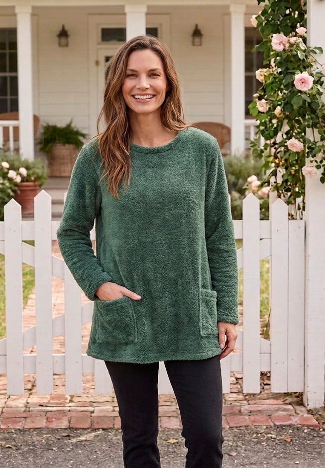 Pocket Textured Teddy Fleece Tunic Sweatshirt image number 1