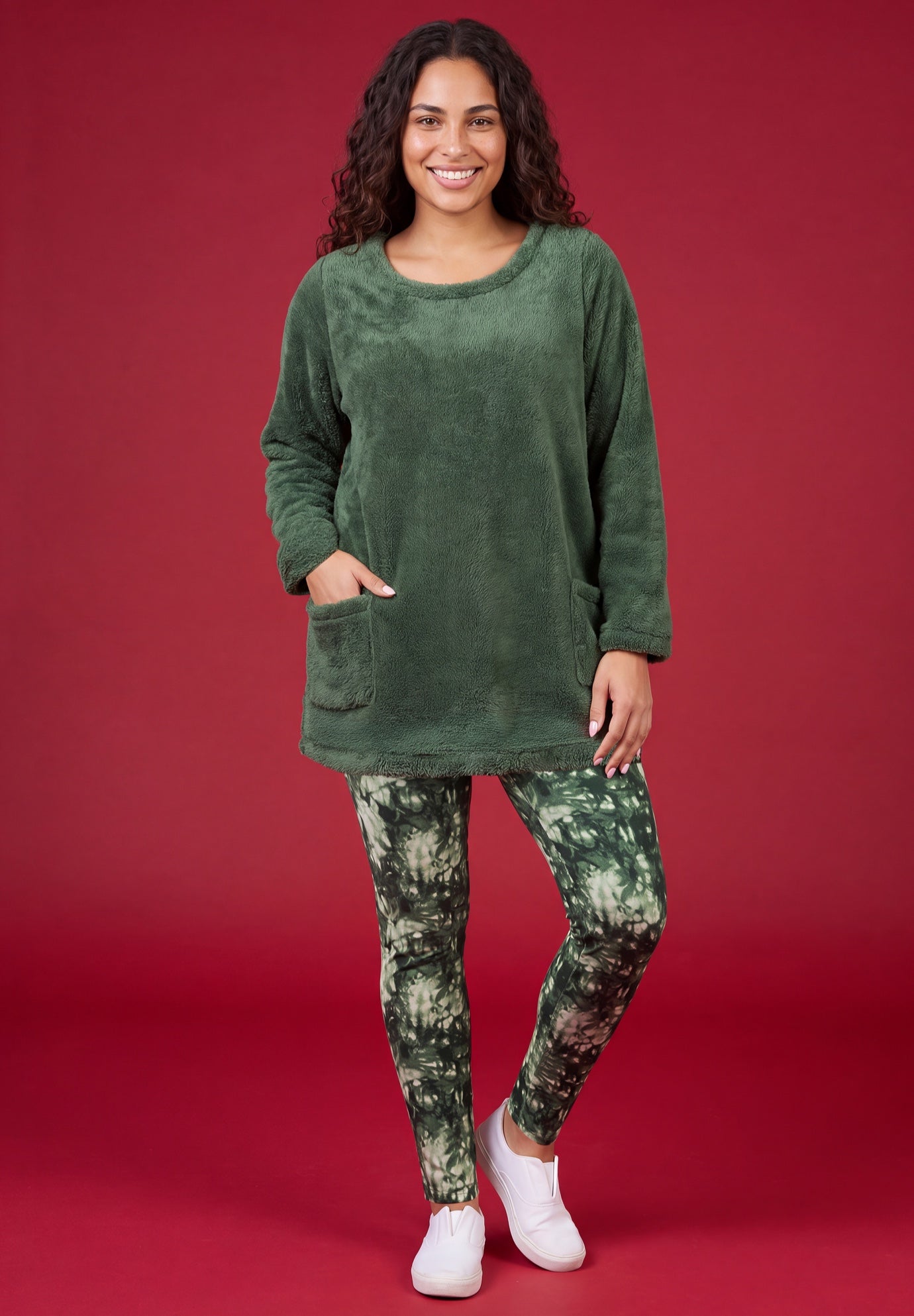 Pocket Textured Teddy Fleece Tunic Sweatshirt image number 0