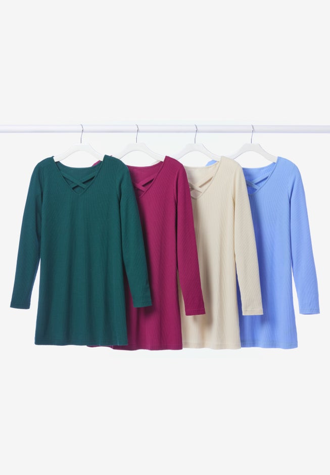Criss-Cross V-Neck Waffle Knit Thermal Tunic image number 1