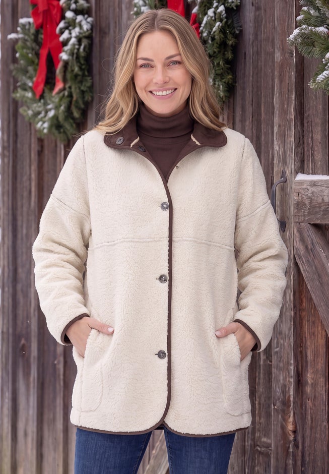 Faux Suede Shearling Versatile Reversible Coat image number 4