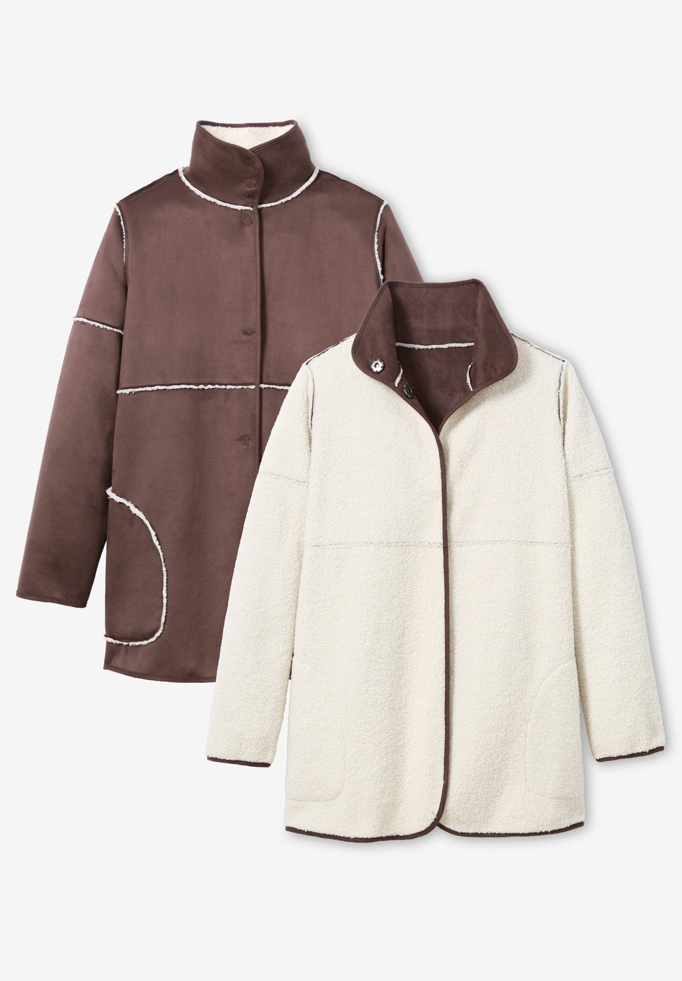 Faux Suede Shearling Versatile Reversible Coat image number 1