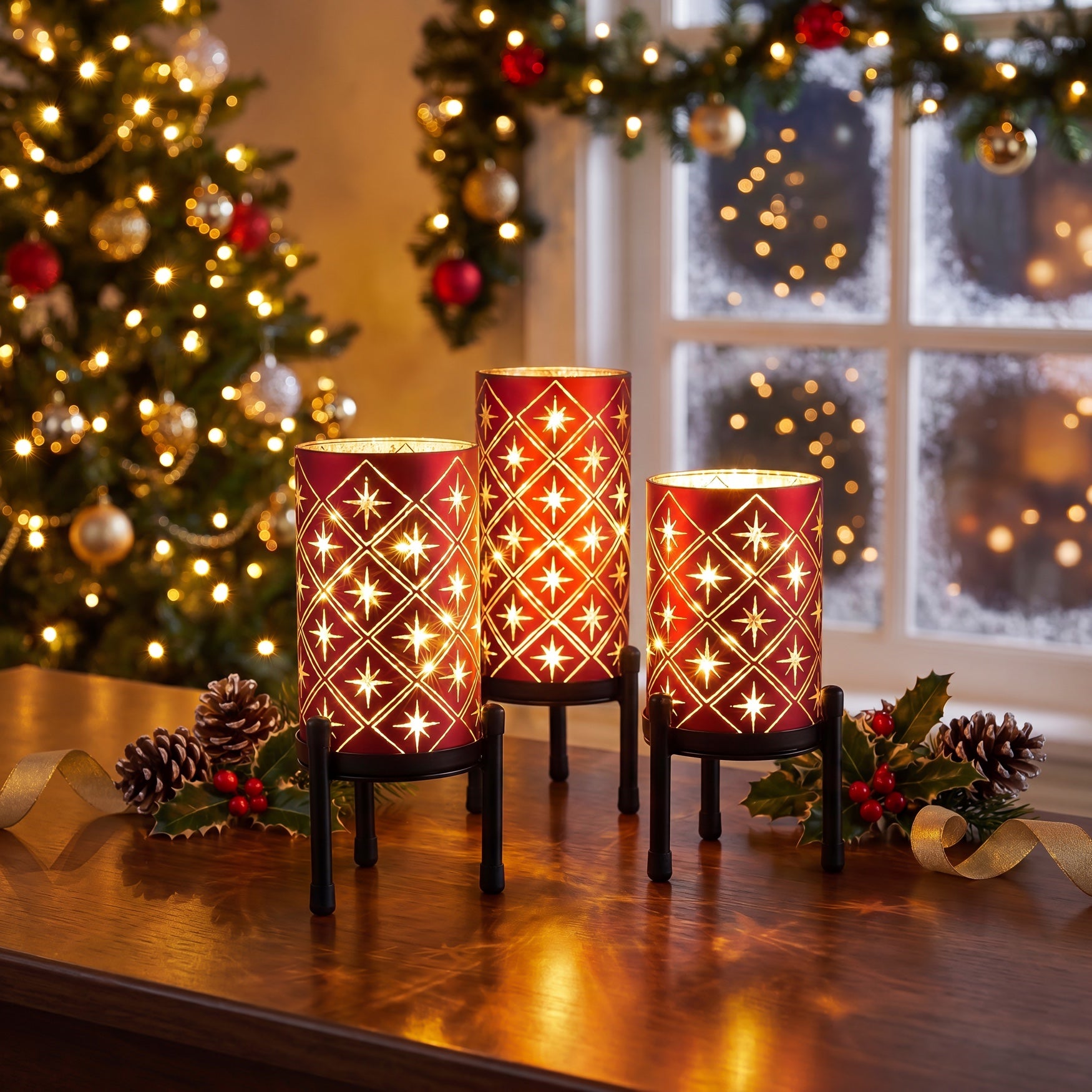 Pre-lit Glass Candle Holders, Set of 3 image number 0