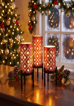 Pre-lit Glass Candle Holders, Set of 3