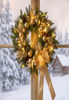 24" Pre-lit Nobel Gold Wreath