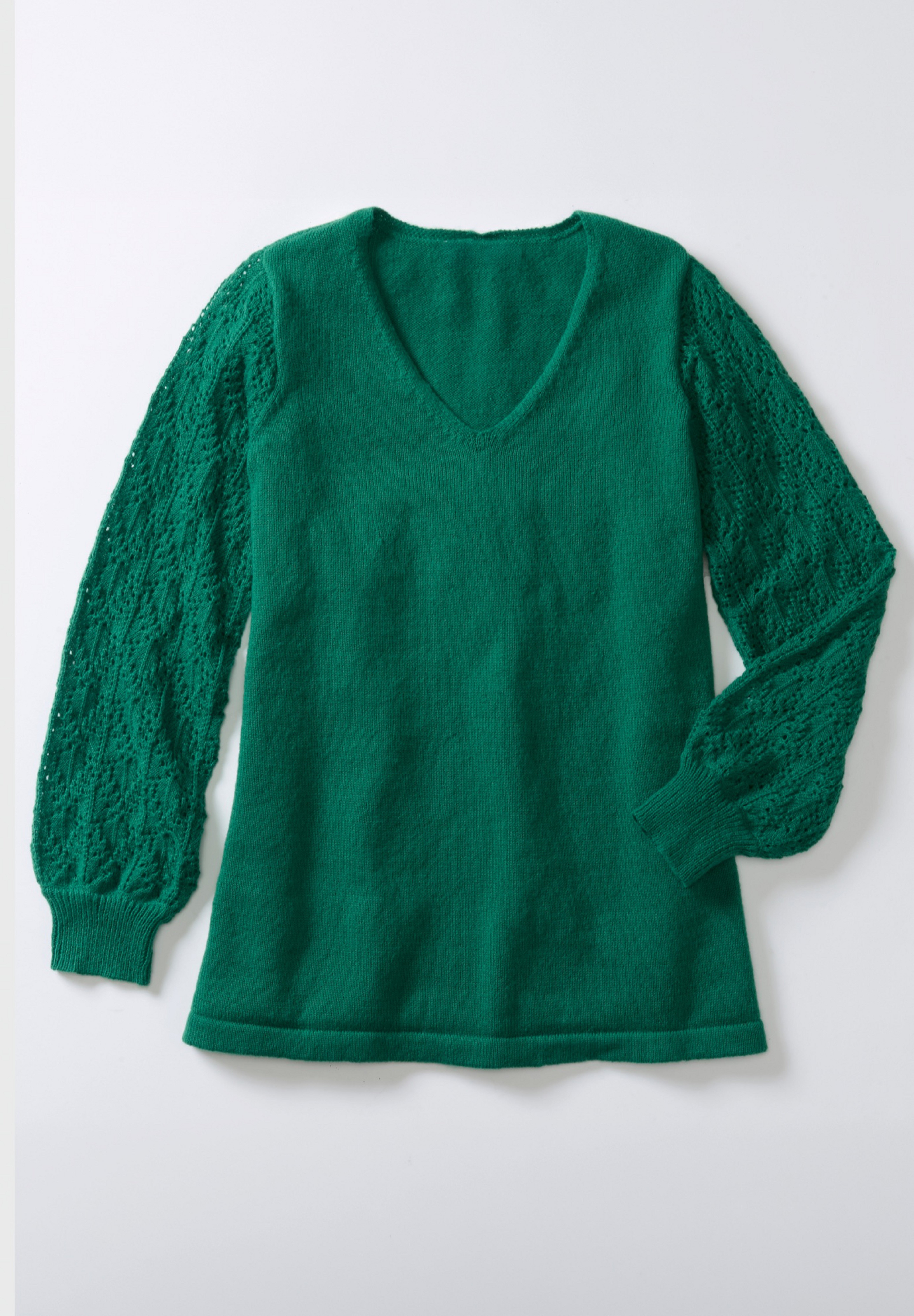 Pointelle Blouson-Sleeve A-Line Sweater image number 6